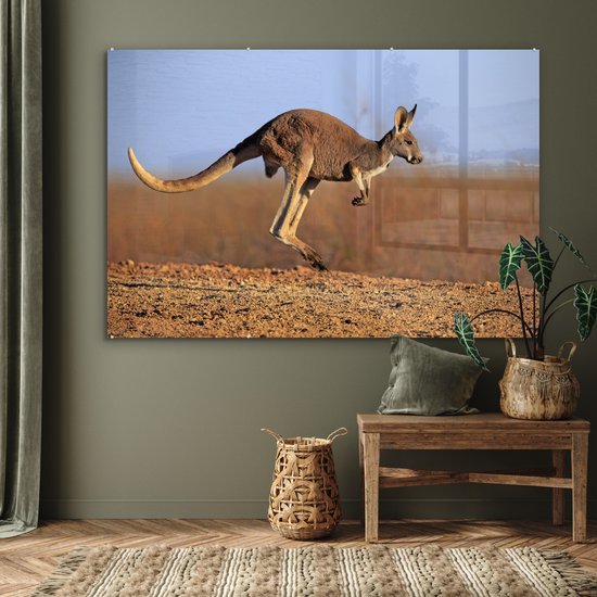 ® Glasschilderij 150x100 cm - Schilderij acrylglas - Kangoeroe - Landschap - Vacht - Bruin - Foto op glas - Muurdecoratie woonkamer - Wanddecoratie slaapkamer - Schilderijen