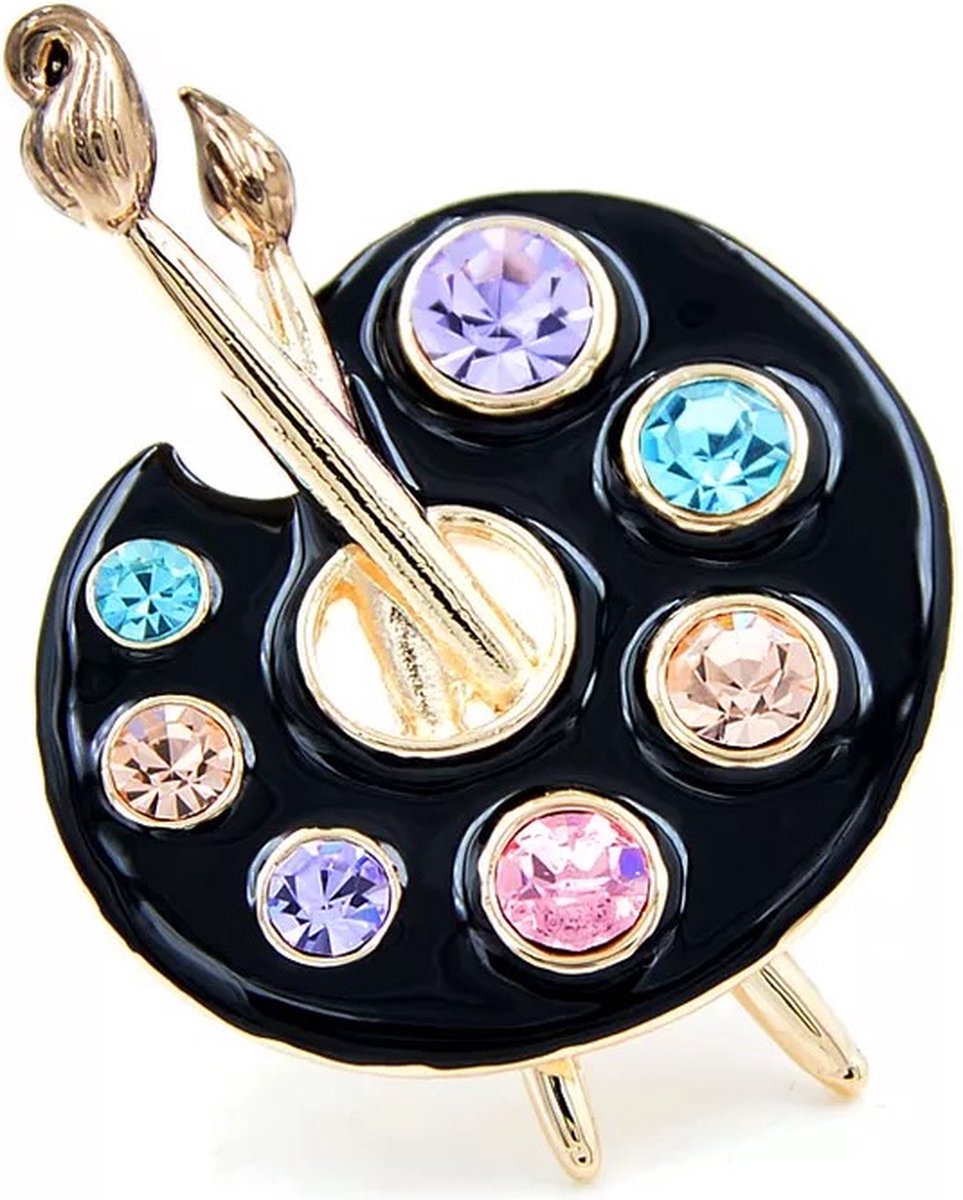 Broche Verf Palet Strass ( Zwart ) 4.5 x 3.4 cm