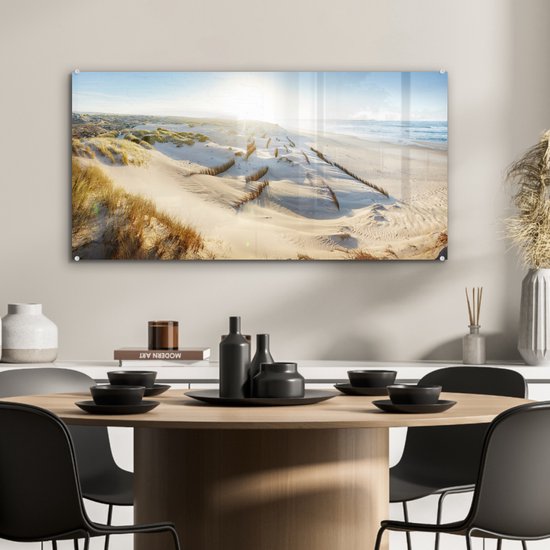 MuchoWow® Peinture sur verre 80x40 cm - Peinture sur verre acrylique - Dunes de sable à Peniche Portugal - Photo sur verre - Peintures