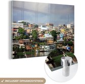 MuchoWow® Glasschilderij 30x20 cm - Schilderij acrylglas - Lucht boven het Braziliaanse Manaus in Zuid-Amerika - Foto op glas - Schilderijen