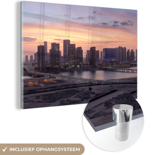 Glasschilderij - De hoofdstad van de Verenigde Arabische Emiraten in de ochtend - Acrylaat Schilderijen - Foto op Glas
