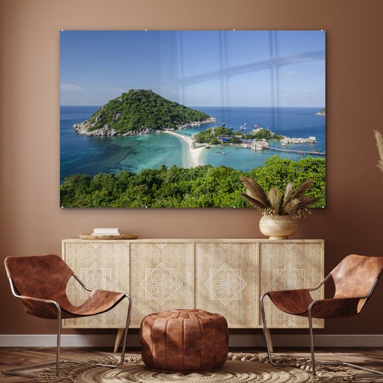 ® Glasschilderij 150x100 cm - Schilderij acrylglas - Eilanden voor de kust van Ko Tao Thailand - Foto op glas - Muurdecoratie woonkamer - Wanddecoratie slaapkamer - Schilderijen