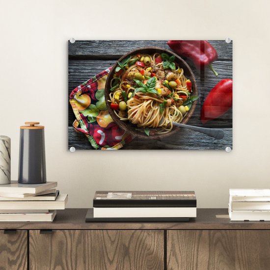 Peinture sur Verre - Pâtes - Légumes - Italien - 30x20 cm - Peintures sur Verre Peintures - Photo sur Glas