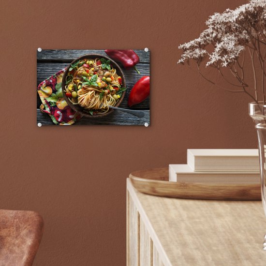 Peinture sur Verre - Pâtes - Légumes - Italien - 30x20 cm - Peintures sur Verre Peintures - Photo sur Glas