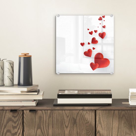 MuchoWow® Peinture sur verre 20x20 cm - Peinture sur verre acrylique - Une illustration d'un chemin de cœurs - Photo sur verre - Peintures