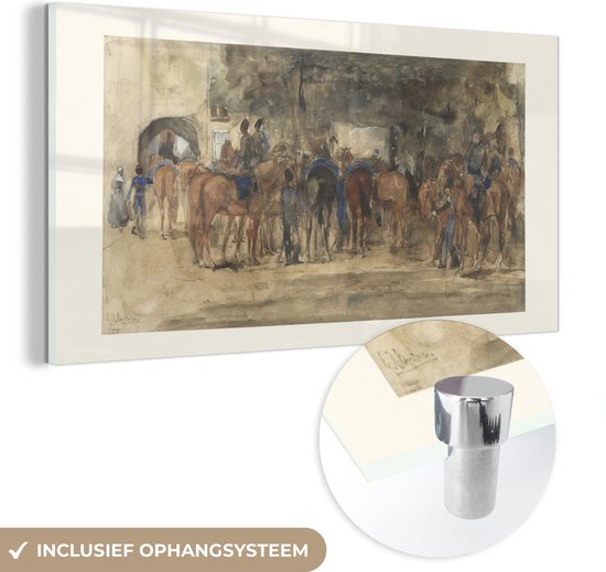 MuchoWow® Glasschilderij - Rustende cavalerie op een plein - Schilderij van George Hendrik Breitner - 120x60 cm - Acrylglas Schilderijen - Foto op Glas