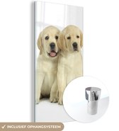 MuchoWow® Glasschilderij 80x160 cm - Schilderij acrylglas - Schattige Labrador Retriever puppy's - Foto op glas - Schilderijen