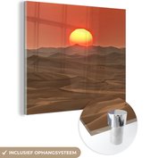 MuchoWow® Glasschilderij 50x50 cm - Schilderij acrylglas - Een zonsondergang boven zandduinen in de woestijn - Foto op glas - Schilderijen