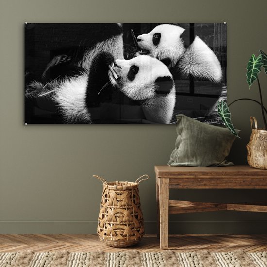 MuchoWow® Peinture sur verre 120x60 cm - Peinture sur verre - Pandas - Zwart - Wit - Photo sur verre acrylique - Peintures