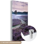 MuchoWow® Glasschilderij 40x80 cm - Schilderij acrylglas - Mist in de heide - Foto op glas - Schilderijen