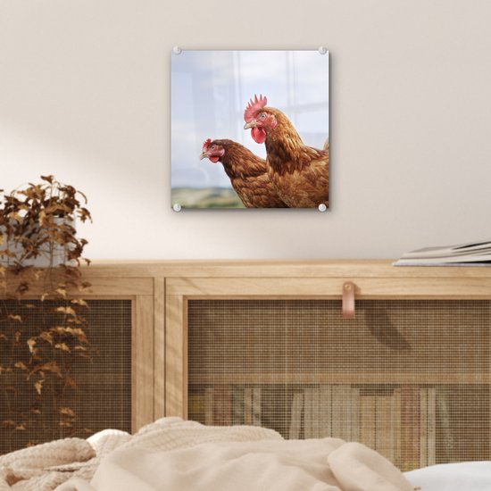Peinture sur Verre - Gros plan de deux poulets - 20x20 cm - Peintures sur Verre Peintures - Photo sur Glas