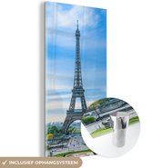 MuchoWow® Glasschilderij 60x120 cm - Schilderij acrylglas - De Eiffeltoren met een erg kleurrijke omgeving - Foto op glas - Schilderijen