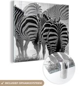 MuchoWow® Glasschilderij 90x90 cm - Schilderij acrylglas - Lopende zebra's - Foto op glas - Schilderijen