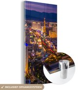 MuchoWow® Glasschilderij 80x160 cm - Schilderij acrylglas - Nacht - Las Vegas - Paars - Foto op glas - Schilderijen