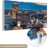 MuchoWow® Glasschilderij 80x40 cm - Schilderij acrylglas - Las Vegas - Strip - Avond - Foto op glas - Schilderijen