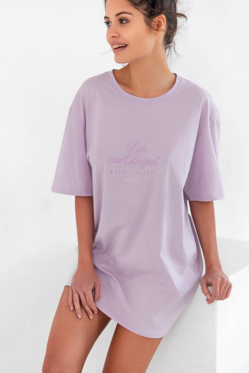 S& Sensis Sensis Katoenen Nachthemd Dames Volwassenen | Nachthemd Korte Mouw | Nachtjapon | Angel One size Paars