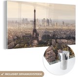 MuchoWow® Glasschilderij 160x80 cm - Schilderij acrylglas - Parijs - Eiffeltoren - Lucht - Foto op glas - Schilderijen