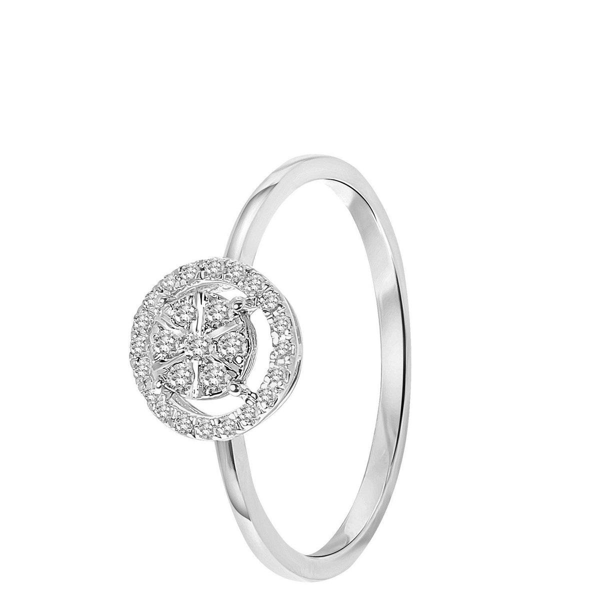 Lucardi - Dames Ring entourage 27 diamanten 0,13ct - Ring - Cadeau - 14 Karaat Goud - Witgoud