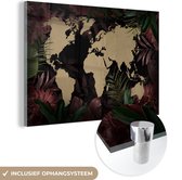 MuchoWow® Glasschilderij 90x60 cm - Schilderij acrylglas - Wereldkaart - Tropische planten - Bruin - Foto op glas - Schilderijen