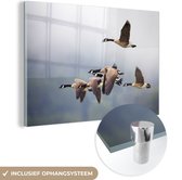 MuchoWow® Peinture sur verre 150x100 cm - Peinture sur verre - Oies volant dans les airs dans la brume - Photo sur verre acrylique - Peintures