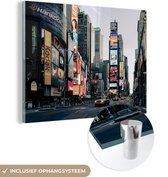 MuchoWow® Glasschilderij 120x90 cm - Schilderij acrylglas - Reclameborden Times Square - Foto op glas - Schilderijen