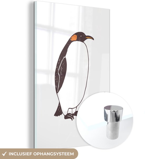 MuchoWow® Glasschilderij 40x60 cm - Schilderij acrylglas - Pinguïn - Kinderen - Wit - Kids - Jongens - Meisjes - Foto op glas - Schilderijen