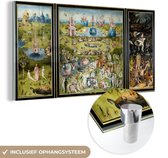 MuchoWow® Glasschilderij 80x40 cm - Schilderij acrylglas - Tuin der lusten - schilderij van Jheronimus Bosch - Foto op glas - Schilderijen