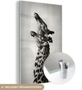 MuchoWow® Glasschilderij 40x60 cm - Schilderij acrylglas - Giraffen - Liefde - Zwart-Wit - Foto op glas - Schilderijen