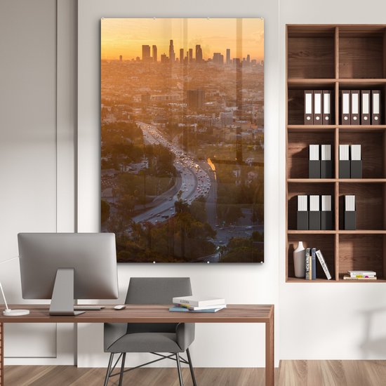 MuchoWow® Peinture sur verre 100x150 cm - Peinture sur verre acrylique - Los Angeles - Amérique - Coucher de soleil - Photo sur verre - Peintures