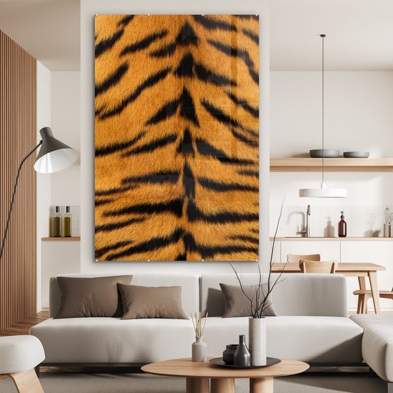 MuchoWow® Glasschilderij 120x180 cm - Schilderij acrylglas - Vacht - Tijger - Dieren - Foto op glas - Schilderijen