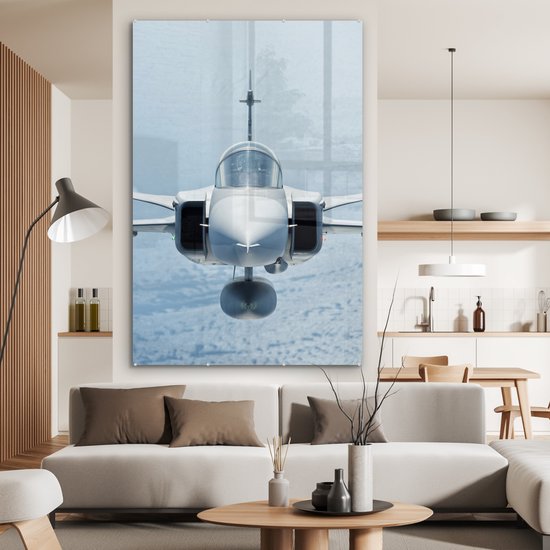 MuchoWow® Peinture sur verre 120x180 cm - Peinture acrylique sur verre - Avion de chasse volant de face - Photo sur verre - Peintures