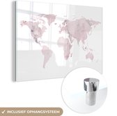 MuchoWow® Glasschilderij 90x60 cm - Schilderij acrylglas - Wereldkaart - Marmer - Roze - Foto op glas - Schilderijen