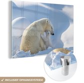MuchoWow® Glasschilderij 30x20 cm - Schilderij acrylglas - IJsbeer - Dieren - Sneeuw - Foto op glas - Schilderijen