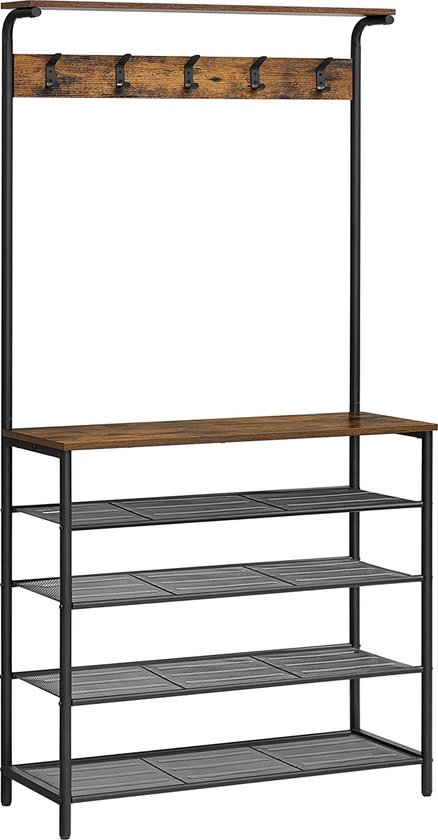 Kapstok staand - Garderoberek - Halmeubel - Kledingrek - 5 niveaus - 80 x 31.5 x 183.5 cm - Staal - Spaanplaat - Bruin - Zwart