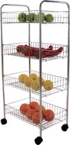 MSV Keuken/badkamer trolley - rvs metaal - zilver - met wielen - 38 x 35 x 78 cm - 4 niveaus