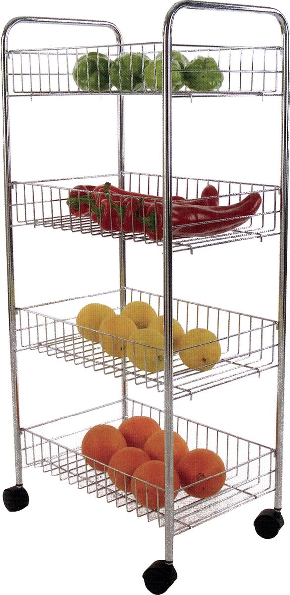 MSV Keuken/badkamer trolley - rvs metaal - zilver - met wielen - 38 x 35 x 78 cm - 4 niveaus