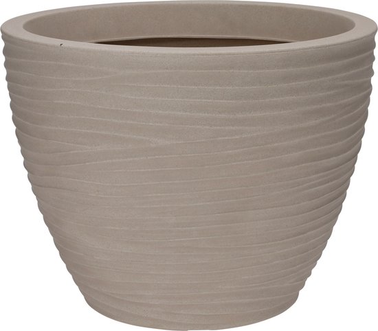 Scheurich Linetto 30 Plantenbak – Rond, Zandkleur, Gerecycled Kunststof, 10 Jaar Garantie, Voor Buiten