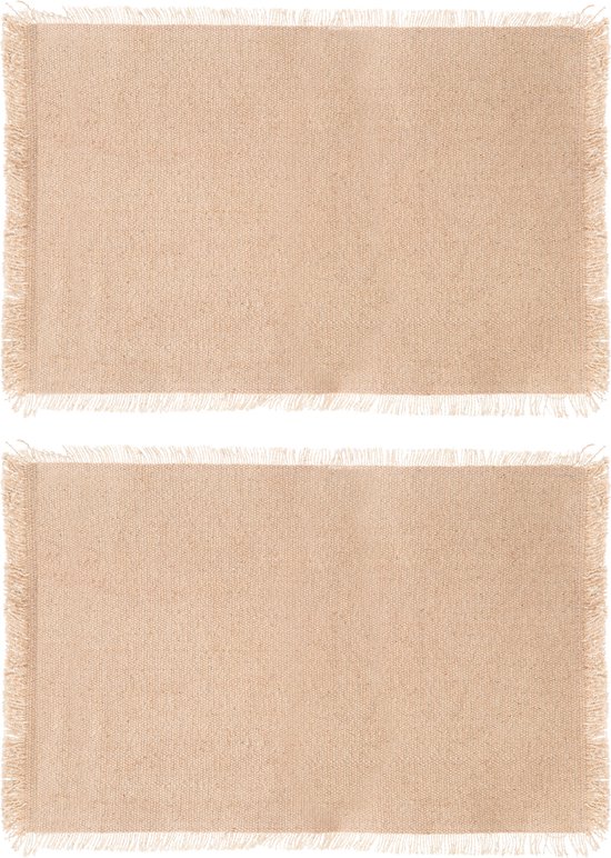 Secret de Gourmet placemats Kenya - 4x - beige - 45 x 30 cm - katoen - met franjes
