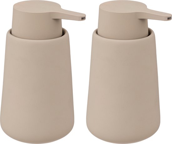 5Five Pompe/distributeur de savon - 2x - Cocoon - pierre artificielle - beige - 15 cm - 300 ml - Salle de bain/toilette/cuisine