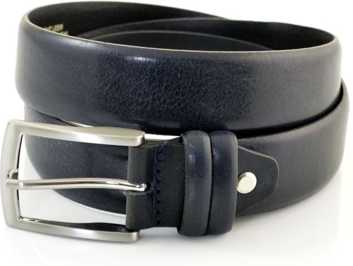 Heren Riem volnerf Leer Blauw - 3.5 cm Breed - Broekriem - Nette Riem - Pantalon Riem - Maat: 105 / Totale lengte riem 120 cm - Echt Leer