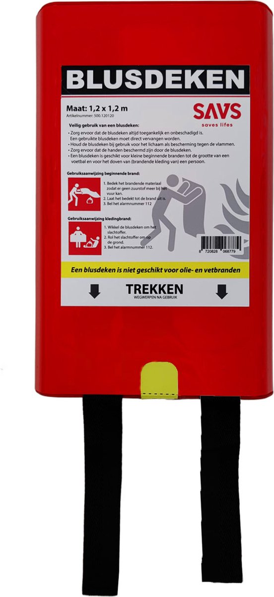 SAVS Blusdeken - 120 x 120 cm - Branddeken voor o.a. thuis & keuken - Hard case