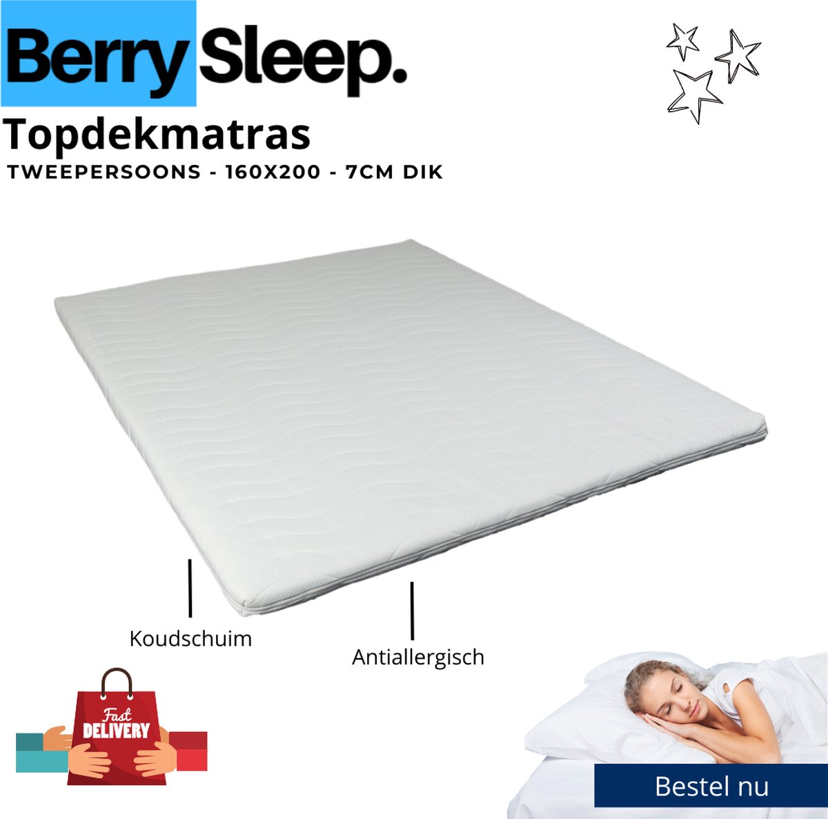 tumor Immuniteit Vaak gesproken Berry Sleep® Hotel Deluxe Topper - 160x200 Topdekmatras - Koudschuim -  Tencel - 7 cm dik | bol.com