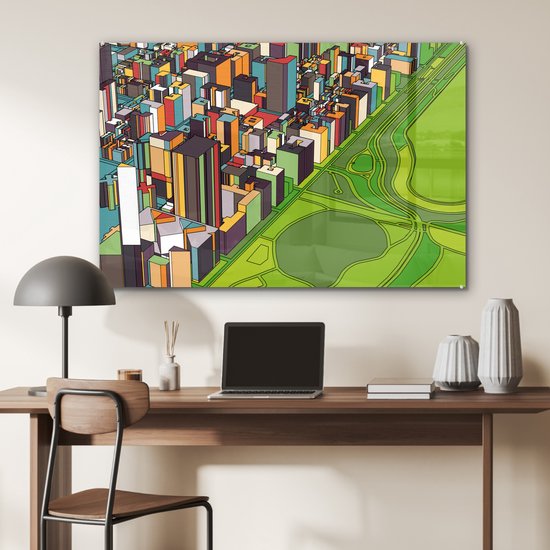 MuchoWow® Peinture sur verre 90x60 cm - Peinture sur verre acrylique - Illustration parc central - Photo sur verre - Peintures