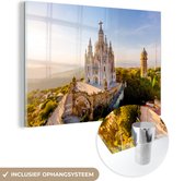 MuchoWow® Glasschilderij 90x60 cm - Schilderij acrylglas - Kerk - Licht - Barcelona - Foto op glas - Schilderijen