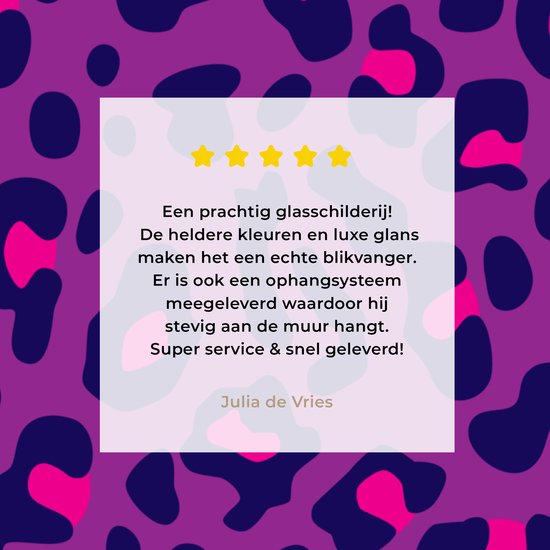 ® Glasschilderij 90x90 cm - Schilderij acrylglas - Panterprint - Paars - Roze - Foto op glas - Muurdecoratie woonkamer - Wanddecoratie slaapkamer - Schilderijen