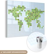 MuchoWow® Glasschilderij 80x60 cm - Schilderij acrylglas - Moderne wereldkaart met vakjes - Foto op glas - Schilderijen