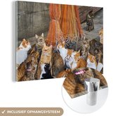 MuchoWow® Peinture sur verre 90x60 cm - Peinture sur verre acrylique - Chat - Filet de pêche - Bateau - Photo sur verre - Peintures