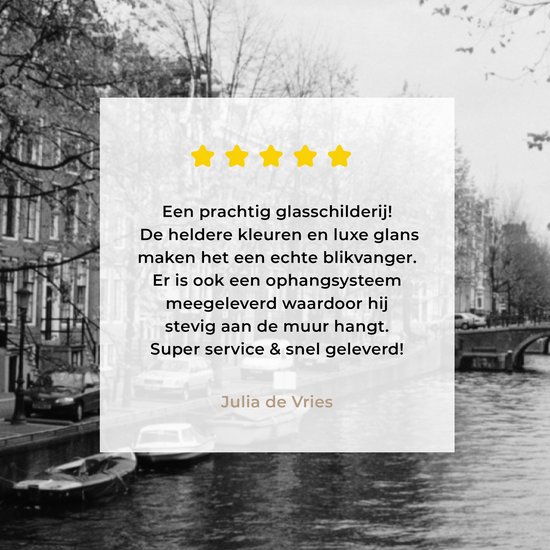 Peinture sur Verre - Canal d'Amsterdam - Zwart - Wit - 120x80 cm - Peintures sur Verre Peintures - Photo sur Glas