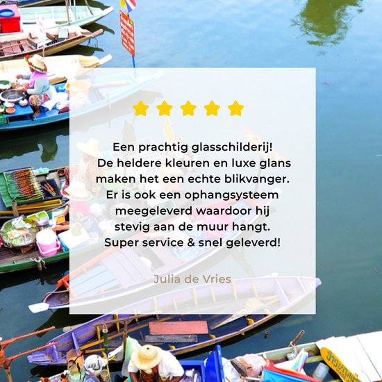 Peinture sur verre - Marché flottant en Thaïlande avec des bateaux colorés - 80x120 cm - Peintures sur Verre Peintures - Photo sur Glas