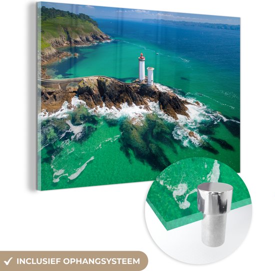 MuchoWow® Glasschilderij 120x80 cm - Schilderij acrylglas - Dronebeeld van Bretagne - Foto op glas - Schilderijen